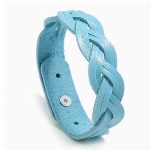 Rory Elyse Braided Candy Color Woven Leather Bracelet Blue Gift Packaged